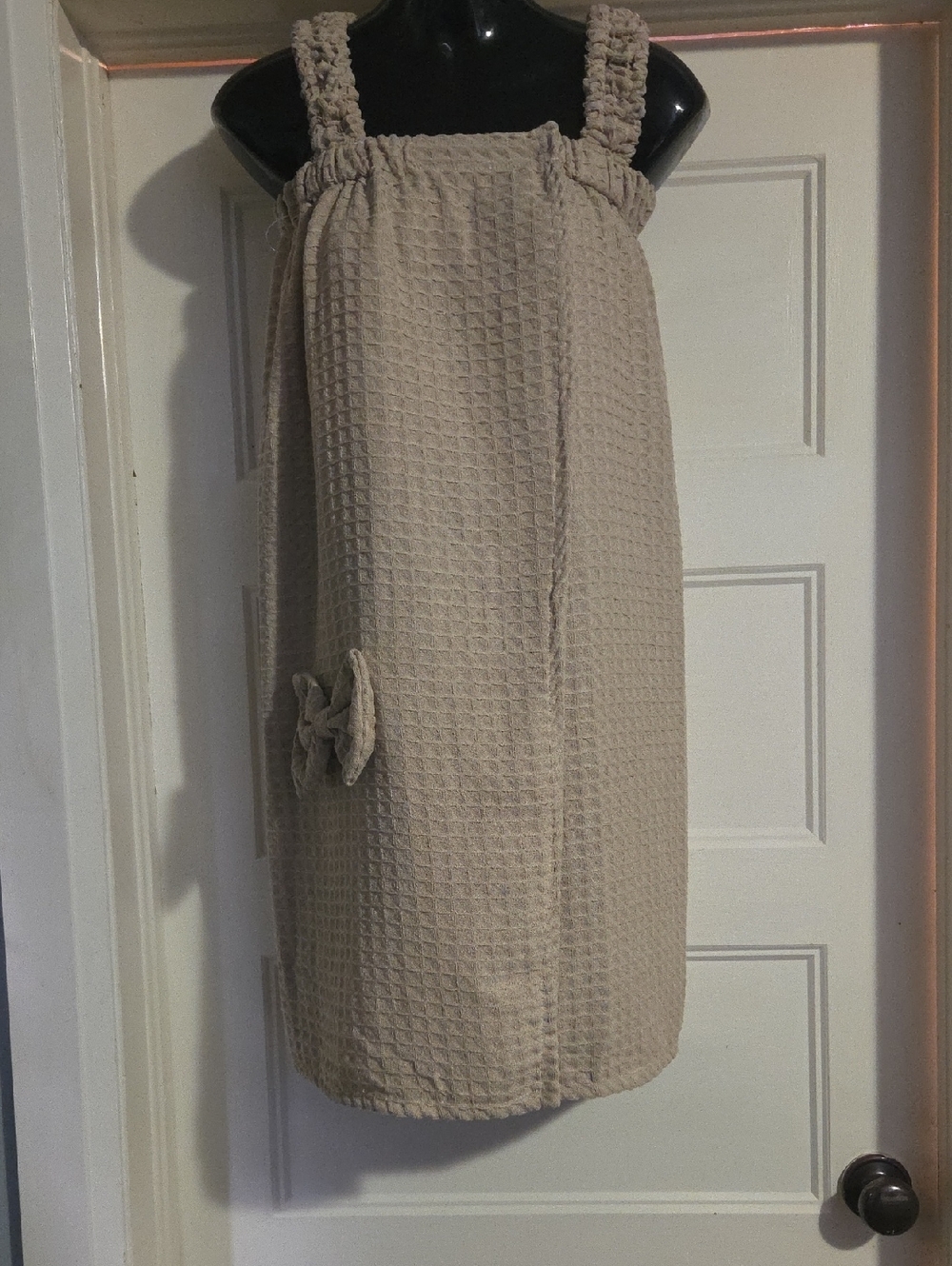 Beige Textured Waffle Knit Women's After Bath Robe